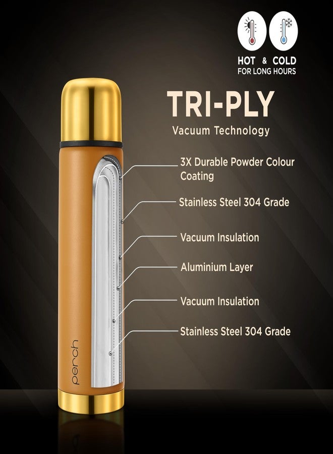 Perch California Hot and Cold Steel Water Bottle 1000ml, ISI Certified, Vacuum Insulated | Leak Proof, BPA-Free | Premium Gifting Flask for Office, Gym, School | Gold-Amber - Image 3